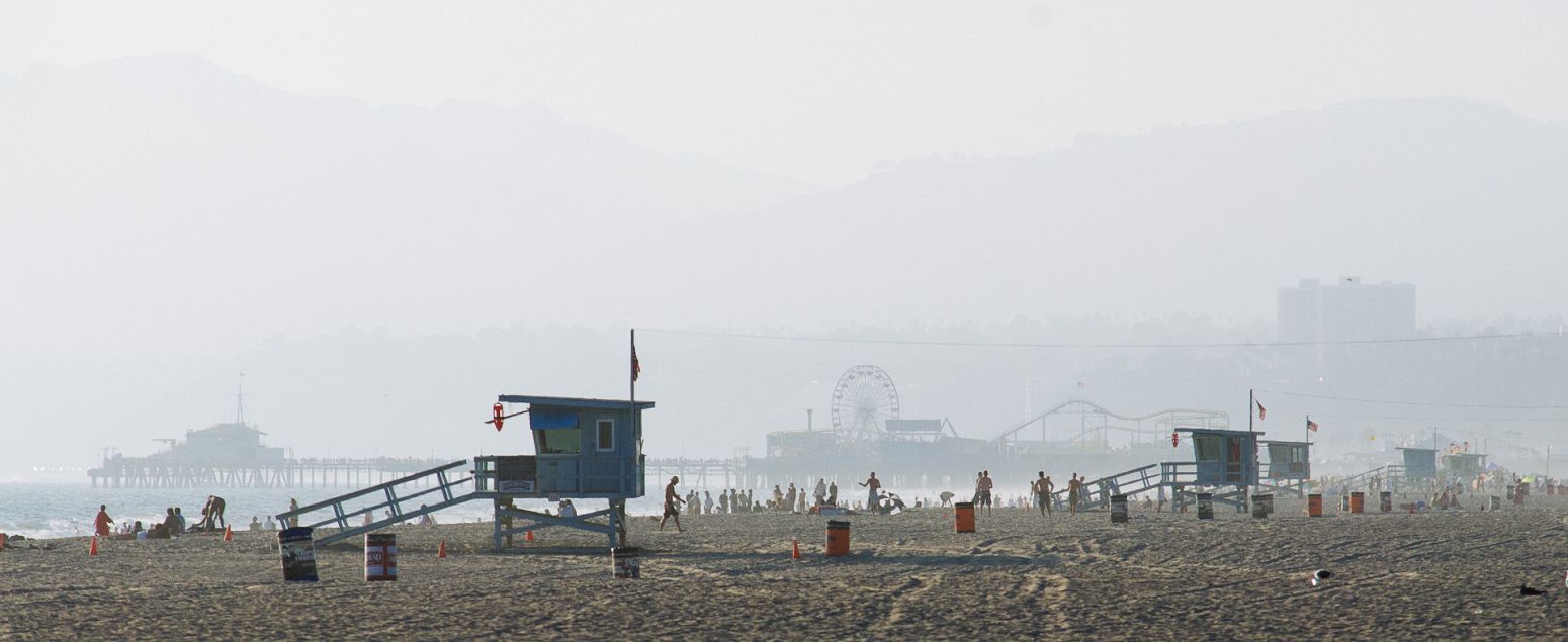 Venice beach, with Sanata Monica Pier in the background, Los Angeles, California, USA